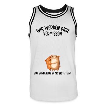 Wir werden dich Vermissen beste Team Abschied - Männer Basketball-Trikot - Weiß/Schwarz - Vorne - AI Model Male 185 dark (185cm)