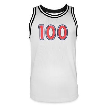 100. 100 YEARS. 100th ANNIVERSARY - Men's Basketball Jersey - white/black - Front - AI Model Male 185 dark (185cm)