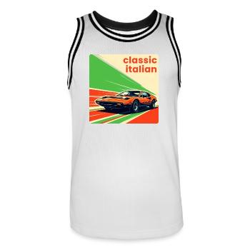 Classic Italian Sportscar - Men's Basketball Jersey - white/black - Front - AI Model Male 185 dark (185cm)