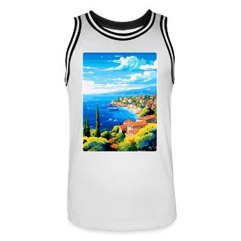 Côte d Azur Frankreich Vintage Reiseplakat Souvenir - Männer Basketball-Trikot - Weiß/Schwarz - Vorne - AI Model Male 185 dark (185cm)
