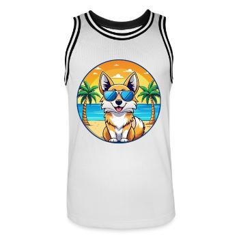 Isländischer Schäferhund Rasse Cartoon Sonnenbrille Strand - Männer Basketball-Trikot - Weiß/Schwarz - Vorne - AI Model Male 185 dark (185cm)