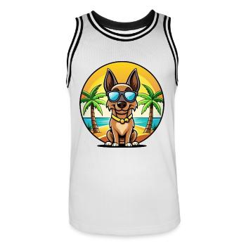 Belgischer Malinois Hund Rasse Cartoon Sonnenbrille Strand - Männer Basketball-Trikot - Weiß/Schwarz - Vorne - AI Model Male 185 dark (185cm)
