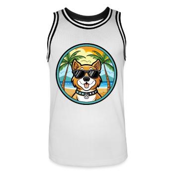 Cao De Castro Laboreiro Hunderasse Cartoon Strand - Männer Basketball-Trikot - Weiß/Schwarz - Vorne - AI Model Male 185 dark (185cm)