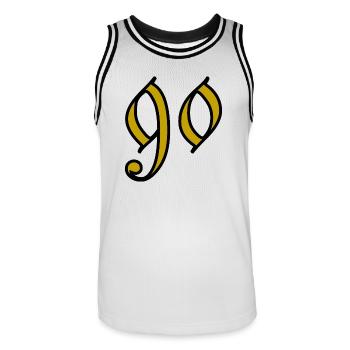90. 90 ANS. 90e ANNIVERSAIRE. ANNIVERSAIRE 90 ANS. - Maillot de basket Homme - blanc/noir - Devant - AI Model Male 185 dark (185cm)