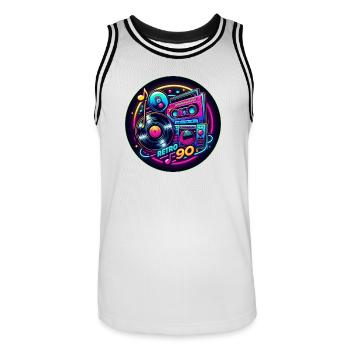 Logo rétro des années 90 - Maillot de basket Homme - blanc/noir - Devant - AI Model Male 185 dark (185cm)