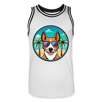 Basenji Hunderasse Cartoon Sonnenbrille Strand - Männer Basketball-Trikot - Weiß/Schwarz - Vorne - AI Model Male 185 dark (185cm)
