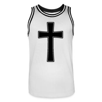 Croix de religion chrétienne - Maillot de basket Homme - blanc/noir - Devant - AI Model Male 185 dark (185cm)