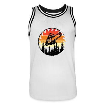Retro Forest Chainsaw Sunset - Men's Basketball Jersey - white/black - Front - AI Model Male 185 dark (185cm)