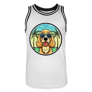 Englischer Cocker Spaniel Hunderasse Cartoon Beach - Männer Basketball-Trikot - Weiß/Schwarz - Vorne - AI Model Male 185 dark (185cm)
