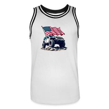 Amerikanischer Offroad-Motor - Männer Basketball-Trikot - Weiß/Schwarz - Vorne - AI Model Male 185 dark (185cm)