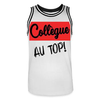 COLLEGUE. DEPART. RETRAITE. EMPLOI. HUMOUR - Maillot de basket Homme - blanc/noir - Devant - AI Model Male 185 dark (185cm)