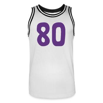 80. 80 JAHRE. 80-JÄHRIGES JUBILÄUM. 80. GEBURTSTAG. - Männer Basketball-Trikot - Weiß/Schwarz - Vorne - AI Model Male 185 dark (185cm)
