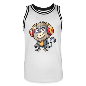 Pavian Lustige Cartoon Figur Kopfhörer Musik - Männer Basketball-Trikot - Weiß/Schwarz - Vorne - AI Model Male 185 dark (185cm)