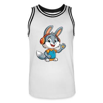 Kaninchen Lustige Cartoon Figur Kopfhörer Musik - Männer Basketball-Trikot - Weiß/Schwarz - Vorne - AI Model Male 185 dark (185cm)
