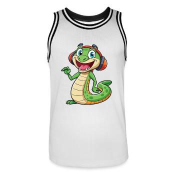 Serpent Drôle Dessin Animé Personnage Casque Musique - Maillot de basket Homme - blanc/noir - Devant - AI Model Male 185 dark (185cm)