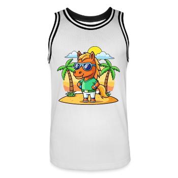Pferd Lustige Cartoon Sommer Strand Sonnenbrille - Männer Basketball-Trikot - Weiß/Schwarz - Vorne - AI Model Male 185 dark (185cm)