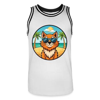 Ingwer Langhaar Katze Rasse Cartoon Sonnenbrille Strand - Männer Basketball-Trikot - Weiß/Schwarz - Vorne - AI Model Male 185 dark (185cm)