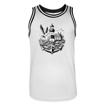 Paysage côtier Moin Moin 2 - Maillot de basket Homme - blanc/noir - Devant - AI Model Male 185 dark (185cm)