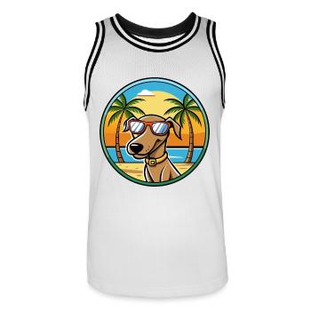 Plott Hound Hund Rasse Cartoon Sonnenbrille Strand - Männer Basketball-Trikot - Weiß/Schwarz - Vorne - AI Model Male 185 dark (185cm)