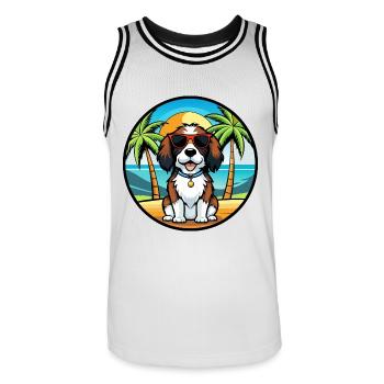 English Springer Spaniel Hunderasse Cartoon Beach - Männer Basketball-Trikot - Weiß/Schwarz - Vorne - AI Model Male 185 dark (185cm)
