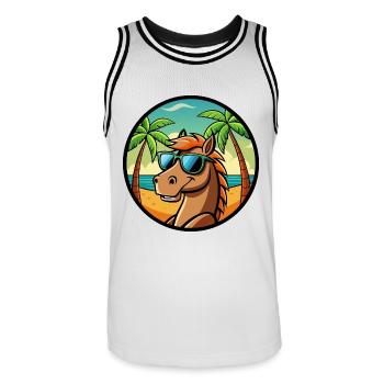 Cheval Drôle Dessin Animé Plage D’été Lunettes De Soleil Cool - Maillot de basket Homme - blanc/noir - Devant - AI Model Male 185 dark (185cm)