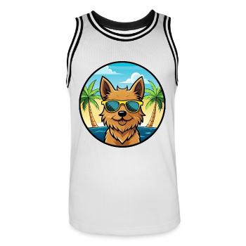 Norwich Terrier Hunderasse Cartoon Sonnenbrille Strand - Männer Basketball-Trikot - Weiß/Schwarz - Vorne - AI Model Male 185 dark (185cm)
