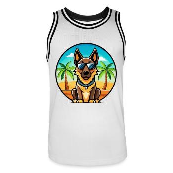 Belgischer Malinois Hund Rasse Cartoon Sonnenbrille Strand - Männer Basketball-Trikot - Weiß/Schwarz - Vorne - AI Model Male 185 dark (185cm)