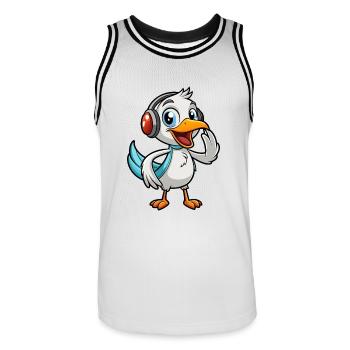 Pelican Funny Cartoon Character Musique de casque - Maillot de basket Homme - blanc/noir - Devant - AI Model Male 185 dark (185cm)