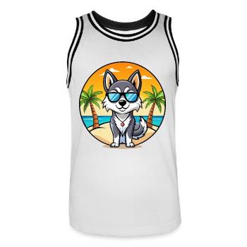 Alaskan Klee Kai Hunderasse Cartoon Sonnenbrille Strand - Männer Basketball-Trikot - Weiß/Schwarz - Vorne - AI Model Male 185 dark (185cm)