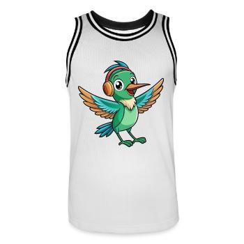 Kolibri Lustige Cartoon Tier Kopfhörer Musik - Männer Basketball-Trikot - Weiß/Schwarz - Vorne - AI Model Male 185 dark (185cm)
