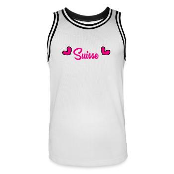SUISSE. HUMOUR. PAYS. DRAPEAU. GENEVE. LAUSANNE - Maillot de basket Homme - blanc/noir - Devant - AI Model Male 185 dark (185cm)