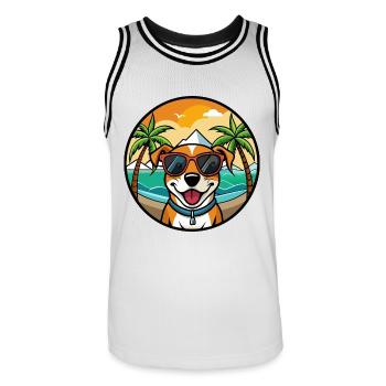 Mountain Cur Hund Rasse Cartoon Sonnenbrille Strand - Männer Basketball-Trikot - Weiß/Schwarz - Vorne - AI Model Male 185 dark (185cm)