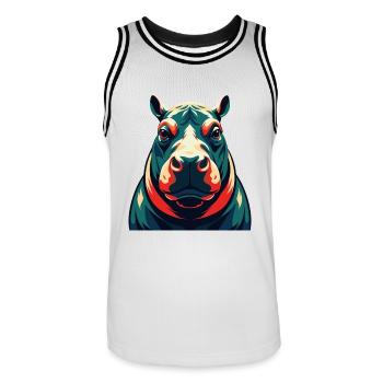 Nilpferd Cartoon Figur Buntes Haustier Tier - Männer Basketball-Trikot - Weiß/Schwarz - Vorne - AI Model Male 185 dark (185cm)