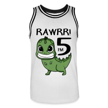 5. Geburtstag Dinosaurier - 5. Klasse Geschenk - Männer Basketball-Trikot - Weiß/Schwarz - Vorne - AI Model Male 185 dark (185cm)