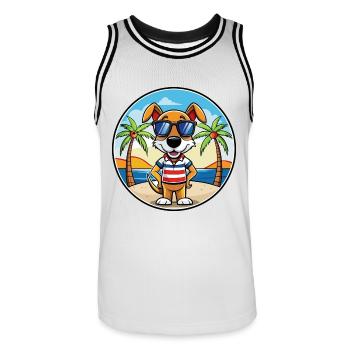 Französische Tricolor Hound Rasse Cartoon Sonnenbrille - Männer Basketball-Trikot - Weiß/Schwarz - Vorne - AI Model Male 185 dark (185cm)