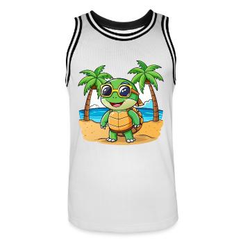 Turtle Funny Cartoon Summer Beach Sunglasses - Men's Basketball Jersey - white/black - Front - AI Model Male 185 dark (185cm)