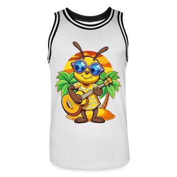 Lustige Biene Cartoon Sommer Strand Sonnenbrille Gitarre - Männer Basketball-Trikot - Weiß/Schwarz - Vorne - AI Model Male 185 dark (185cm)
