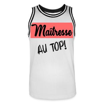 THANK YOU. MISTRESS. MASTER. THANK YOU MISTRESS - Men's Basketball Jersey - white/black - Front - AI Model Male 185 dark (185cm)