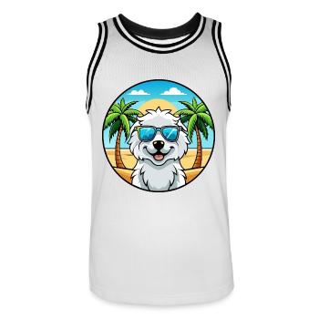 Kuvasz Ungarische Hunderasse Cartoon Sonnenbrille Strand - Männer Basketball-Trikot - Weiß/Schwarz - Vorne - AI Model Male 185 dark (185cm)