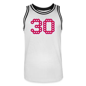30. 30 ANS. 30e ANNIVERSAIRE. ANNIVERSAIRE 30 ANS. - Maillot de basket Homme - blanc/noir - Devant - AI Model Male 185 dark (185cm)