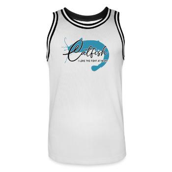 Poisson-chat, poisson-chat, pêche sportive, monstre de rivière - Maillot de basket Homme - blanc/noir - Devant - AI Model Male 185 dark (185cm)