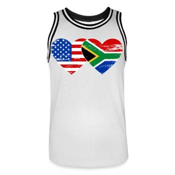 États-Unis Afrique du Sud drapeau coeur forme utilisé - Maillot de basket Homme - blanc/noir - Devant - AI Model Male 185 dark (185cm)