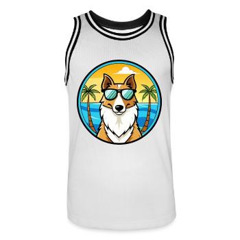 Smooth Collie Hunderasse Cartoon Sonnenbrille Strand - Männer Basketball-Trikot - Weiß/Schwarz - Vorne - AI Model Male 185 dark (185cm)