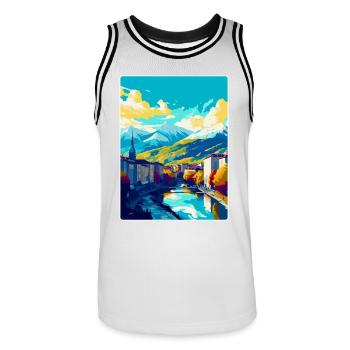 Grenoble France Affiche de voyage vintage Souvenir WPA - Maillot de basket Homme - blanc/noir - Devant - AI Model Male 185 dark (185cm)