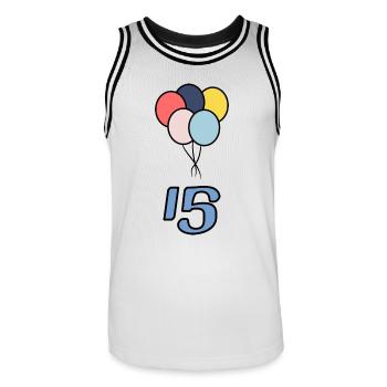 15. 15 ANS. 15e ANNIVERSAIRE. ANNIVERSAIRE 15 ANS. - Maillot de basket Homme - blanc/noir - Devant - AI Model Male 185 dark (185cm)