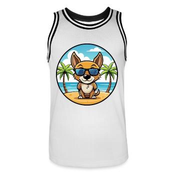 St Miguel Cattle Dog Rasse Cartoon Sonnenbrille Strand - Männer Basketball-Trikot - Weiß/Schwarz - Vorne - AI Model Male 185 dark (185cm)