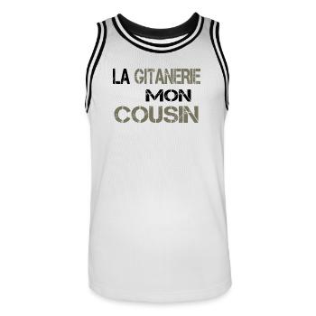 La gitanerie mon cousin - Maillot de basket Homme - blanc/noir - Devant - AI Model Male 185 dark (185cm)
