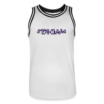 Codestil (lila) - Männer Basketball-Trikot - Weiß/Schwarz - Vorne - AI Model Male 185 dark (185cm)