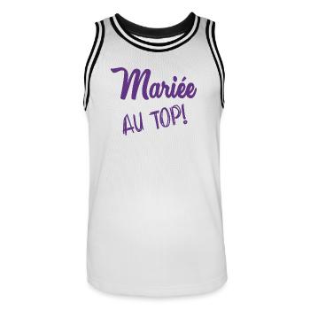 HOCHZEIT. ZUKÜNFTIGE BRAUT. Junggesellinnenabschied - Männer Basketball-Trikot - Weiß/Schwarz - Vorne - AI Model Male 185 dark (185cm)