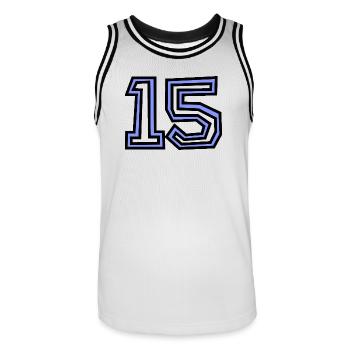 15. 15 JAHRE. 15-JÄHRIGES JUBILÄUM. 15-JÄHRIGES JUBILÄUM. - Männer Basketball-Trikot - Weiß/Schwarz - Vorne - AI Model Male 185 dark (185cm)